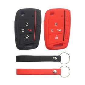 Vicover 765150268129 2pcs Rubber Silicone 4 Buttons Remote Flip Key Fob Case Cover Black Red