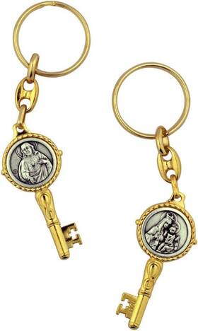 Vi5969 Village Gift Importers Holy Saints Key-shaped Keychains Gold Or Silver