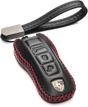 Vitodeco 636601397135 Genuine Leather Smart Key Fob Case Cover 3-button Black/red