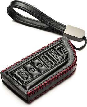 Vitodeco 749350598651 Genuine Leather Smart Key Fob Case With 5-button Black/red
