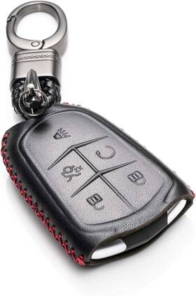 Kc-cadillac-a5b Vitodeco Genuine Leather Smart Key Fob Case Cover 5 Buttons Black/red