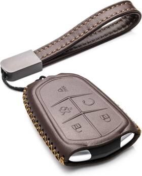 Kc-cadillac-la5b-brown Vitodeco Genuine Leather Smart Key Fob Case Compatible For 5-button Brown