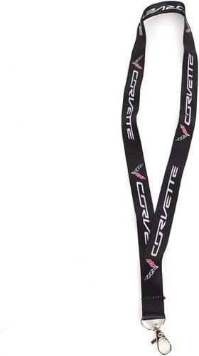 28100031 West Coast Corvette C7 Lanyard - Black With Script And Flags Keychain