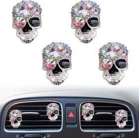 20177 Xinjincang Sample Sku Bling Skull Air Vent Clips 4 Pcs Crystal Car Clear/white