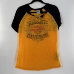Harley-davidson Women's Skull Crossbones Raglan Yellow Black Burnout Shirt. Fixed Price $24.99.