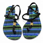 Y2K Vintage Mad Love Blue Green Stripe Thong Sandals Retro Festival Flip Flops. Fixed Price $24.95.