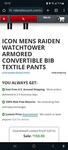 Icon Mens Raiden Watchtower Armored Convertible Bib Textile Pants. Fixed Price $49.00.