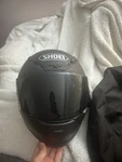 Black Shoei RF-1200 Motorcycle Helmet Full Face + Cardo Pack Talk Bold System. Fixed Price $425.00.