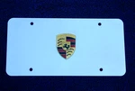 Mirrored Porsche Crest Front License Plate Promo Accessory 911 Boxster Macan Gt. Fixed Price $79.95.