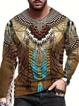 Shirt Men Brown Indian Ethnic Graphic Print Fashion Streetwear Long Sleeve Tee. Fixed Price $26.23.