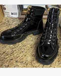 Marc Nolan Glossy Black Lace-up Combat Boots. Fixed Price $150.00.