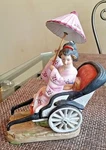 Lady Cherry Blossom Japanese Rickshaw Ride Bike Umbrella Vintage Porcelain Art. Fixed Price $14.00.