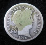 1912-S Barber Dime * 90% Silver Great For Book 3479. Fixed Price $9.99.