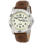Timex T46681, Men's Expedition Brown Leather Watch, Indiglo, Day/date, 100 Meter. Fixed Price $52.50.