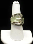 Sterling Silver Light Green Tone Belt Design Ring Sz 7.5 #FMF353. Fixed Price $89.00.
