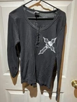 Sick Boy Women's Black Cotton Thermal Skull Graphic Long Sleeve Top. Fixed Price $22.00.