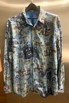 Tommy Bahama Men's Dragon Print Long Sleeve Shirt Multi Color Cotton/silk Sz Lg. Fixed Price $18.00.