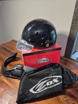 Zox Banos Motorcycle Open Face Half Helmet W/ Visor, Neck Brace - Black Size. Fixed Price $69.99.