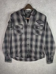 Lethal Motorgear Shirt Mens Medium Gray Plaid Western Skull Biker Embroidered. Fixed Price $9.60.