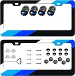 2PCS Tri-color License Plate Frame With Screw Cap Valve Keychain Squares Blue. Fixed Price $27.55.