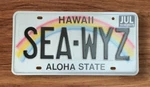 Hawaii Graphic Rainbow Vanity License Plate " Wyz Seawise Sail Boating. Fixed Price $28.99.