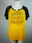 Harley-davidson Women's Skull Crossbones Raglan Yellow Black Burnout Shirt New. Fixed Price $39.95.