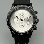 Mercedes-benz Mens Watch 42MM Silver Tone Black Rubber Tachymeter Chronograph. Fixed Price $53.99.