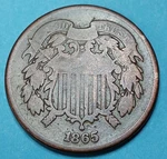 1865 18/18 "plain 5" VP-011 2 Cent Piece Higher Grade. Fixed Price $55.00.