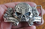 2013 Chrome Sugar Skull W/roses Harley Davidson Motorcycle Woman's Belt Buckle. Fixed Price $49.95.