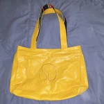 Xl St. John Yellow Patent Coated Canvas Expandable Tote Bag Striped Handle Logo. Fixed Price $65.00.