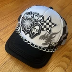 Ghost Face Inspired Patched Trucker Hat Black & White Checkers One Size. Fixed Price $24.95.