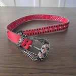 Hot Pink Red Rhinestone Skull Buckle Western Sparkly Belt Women's. Fixed Price $25.50.