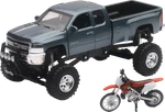 New Ray Toys 1:32 Scale Truck And Dirt Bike Sets Grey Chevy W/CR250 SS-54426. Fixed Price $29.95.