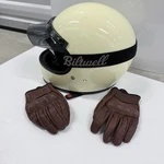 Biltwell Gringo Helmet Vintage White W/ Moto Goggles & Leather Gloves. Fixed Price $199.00.