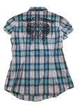 Harley Davidson Women's Pearl Snap Shirt Purple Blue Plaid Embroidered Small. Fixed Price $11.99.