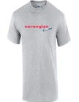 Norwegian Red Blue Logo European Airline Aviation Sport Gray Cotton T-shirt. Fixed Price $24.00.