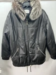 Black Italian Leather Silver Fox Fur Trimmed Hood Women Bomber Jacket Size. Fixed Price $45.00.