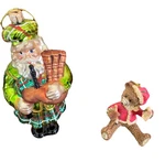 2 Ornaments - Summit Glass Blown Santa With Bagpipes And Bear. Fixed Price $18.04.