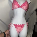 White Fox Pink Two Piece Bikini Swimwear Med Top Small Bottom Lace. Fixed Price $18.00.