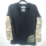 Lethal Angel Tattoo Sleeve Tee Skull Rose Women Large Black Grunge Y2K. Fixed Price $18.98.