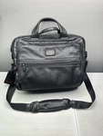 Tumi Alpha Black Leather Messenger 16" Laptop Brief Expandable Bag 96132D2. Fixed Price $202.50.