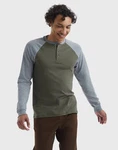 Hanes Mens Beefy Long-sleeve Shirt Colorblock Henley Threebutton Tag Free Raglan. Fixed Price $17.00.
