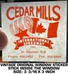 Cedar Mills International Speedway-vintage Original Window Decal Sticker-racing. Fixed Price $9.42.