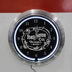 Ford Motor Co. Vintage Logo White Neon Hanging Wall Clock: 15" Diameter - 8FRDMC. Fixed Price $94.99.