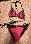 Fox Women's Pink Black Triangle Bikini Set Adjustable Straps Tie Sides Size. Fixed Price $100.00.
