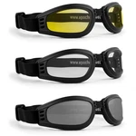 3 Pairs Epoch Folding Black Padded Riding Goggles With Clear Yellow & Smoke Lens. Fixed Price $47.99.