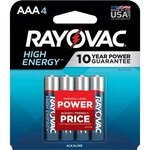 Rayovac High Energy Aaa Alkaline Batteries 4 Pk Carded. Fixed Price $8.15.