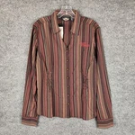 Harley-davidson Shirt Womens Xl Multicolor Stripe Button Front Embroidered Biker. Fixed Price $29.99.