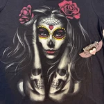 Lethal Angel Women Large Nwt Skull Roses Floral Biker V Neck Shirt LA20689. Fixed Price $24.00.