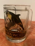 Vintage Sea World Black Gold Accent Glass Coffee Cup Mug Shamu Dolphins. Fixed Price $14.99.